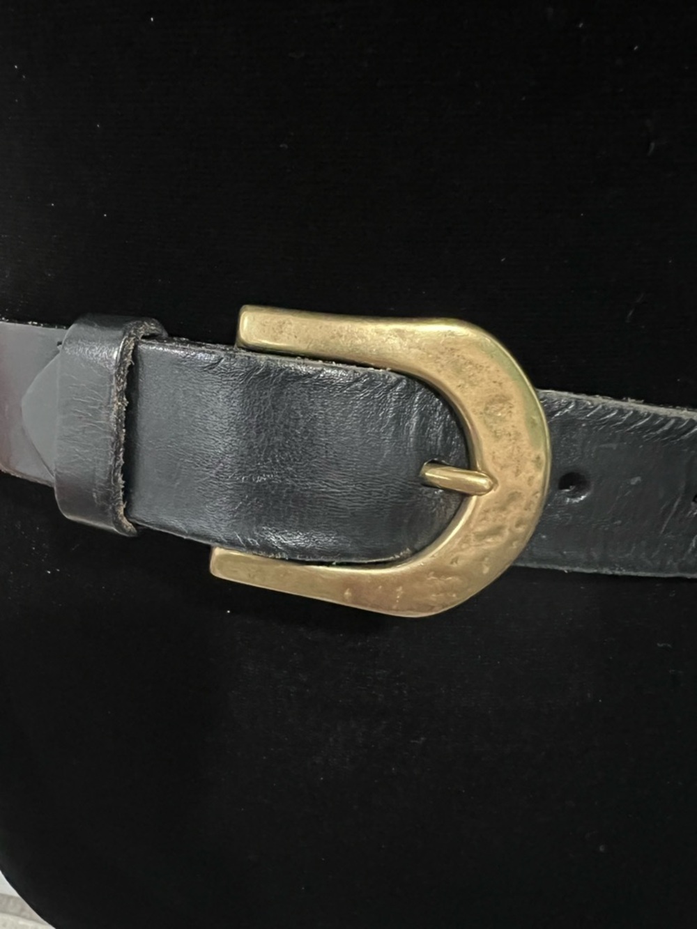 Vintage Style Leather Belt Gold Buckle Hammered Panel Belt Boho Chic - Picture 3 of 6